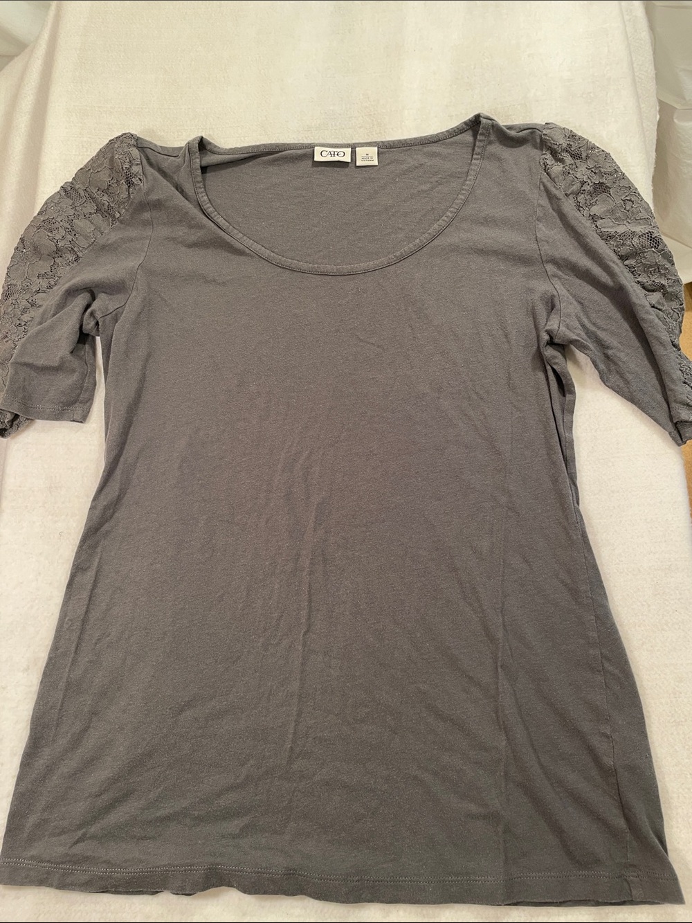 Cato Gray Scoop Neck Top with Lace Short Sleeves